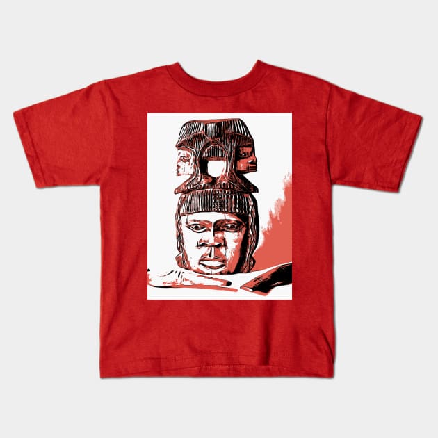 African Mask in Red Color Kids T-Shirt by Evgeniya